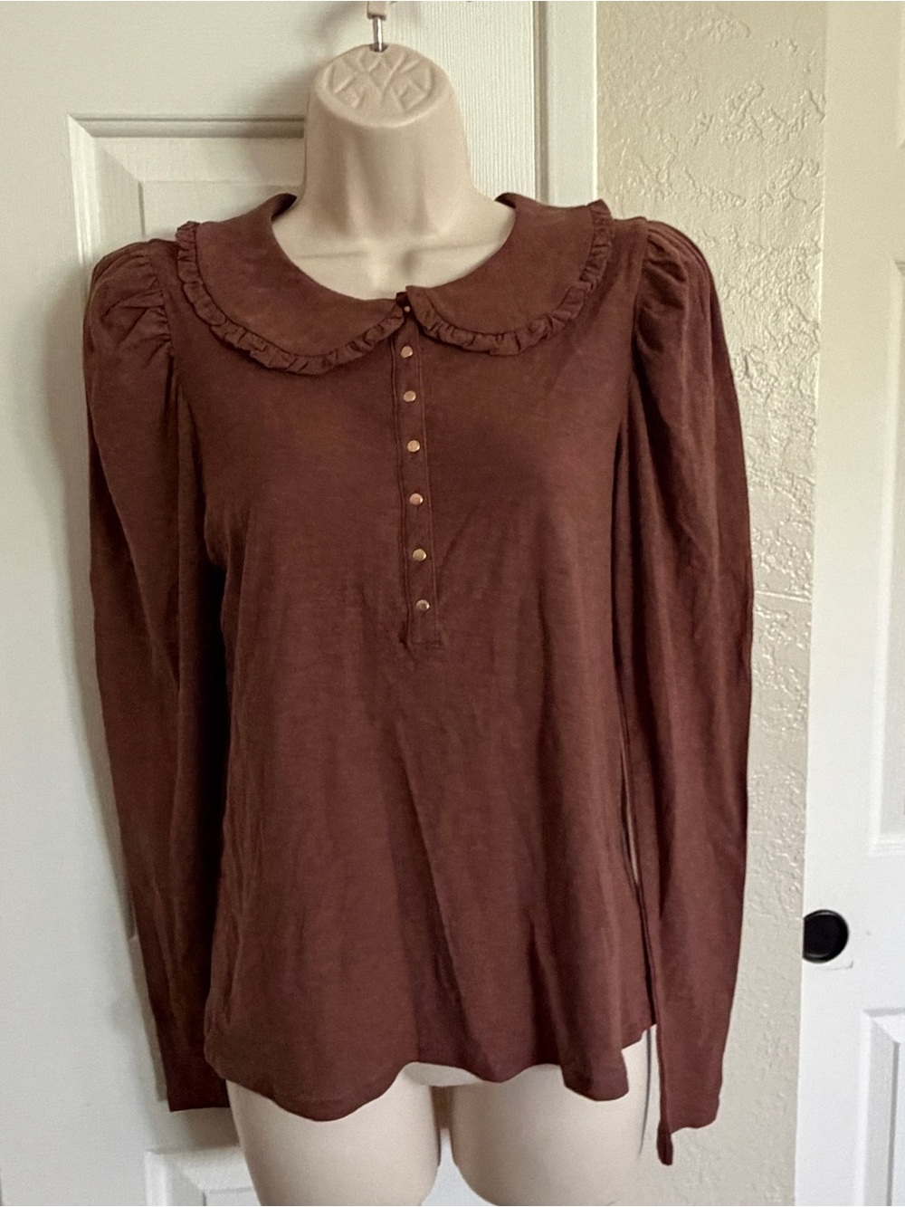 NWOT$98 Anthropologie Nation LTD Puffy Shoulder Long sleeve Shirt, S Small Brown